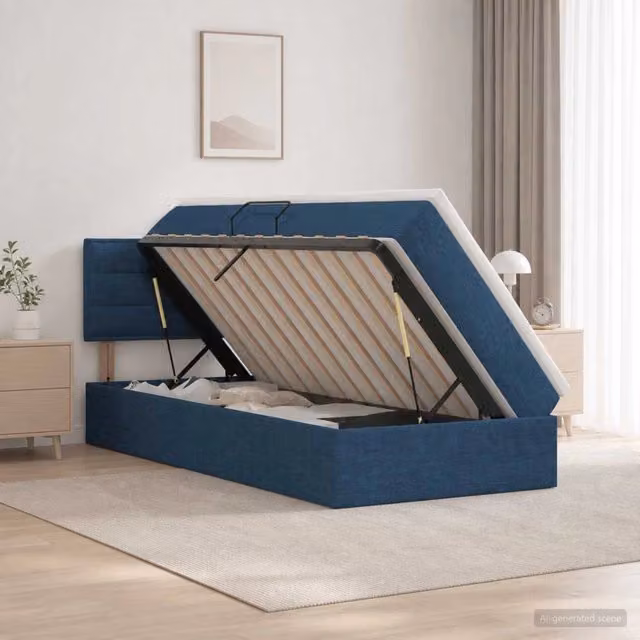 Letto con contenitore e materasso ibrido vidaXL in velluto blu e bianco L/P/H: 200 x 100 x 88 cm – 1