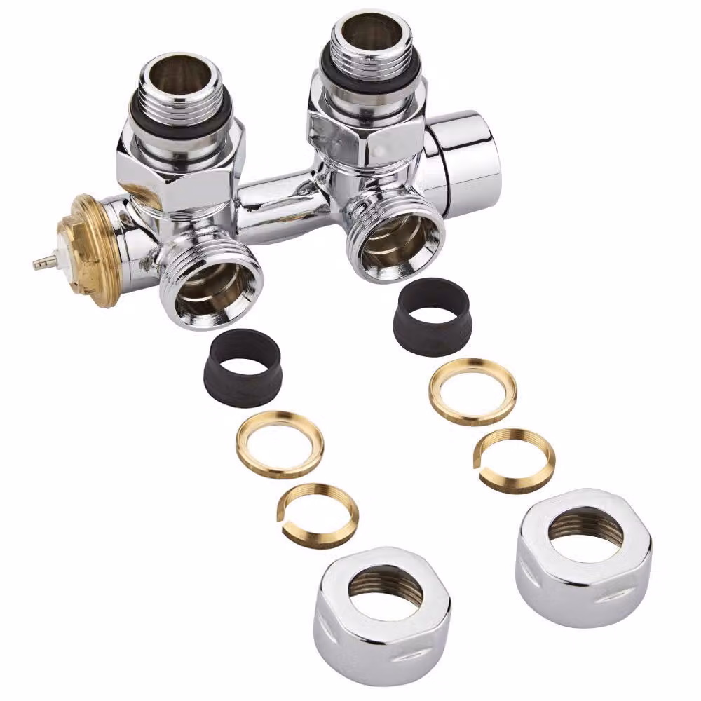Valvole Termostatiche a Squadra Multiblock H per Radiatori con Adattatori Rame Ø16mm