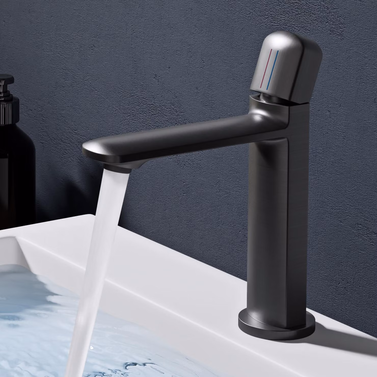doporro Miscelatore lavabo bagno in ottone Grigio, monocomando per acqua calda e fredda 20,9 cm WAO-1190