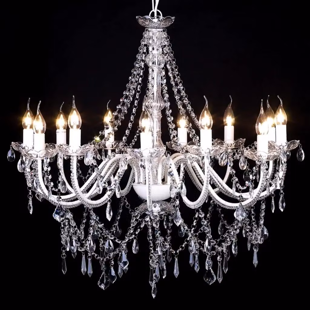 Lampadario classico a sospensione VIDAXL in vetro e cristallo bianco e trasparente – 2