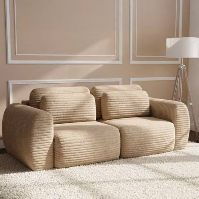 Divano Letto 2 Posti con Contenitore DMORA Golgi, Beige, L: 266 cm, P: 121 cm