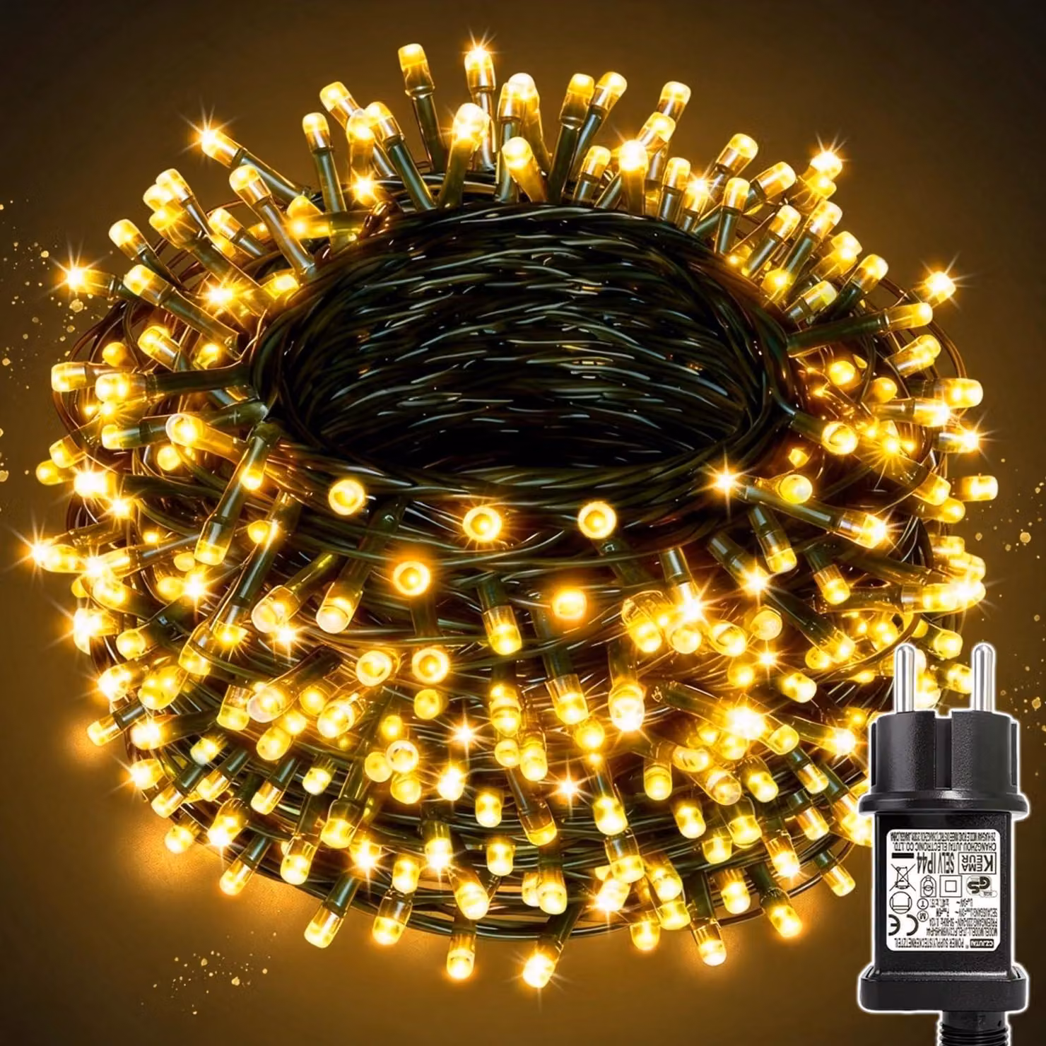 Catena luminosa a LED, 80 metri, 800 LED, luce bianco caldo, grado di protezione IP44, 8 modalità, timer