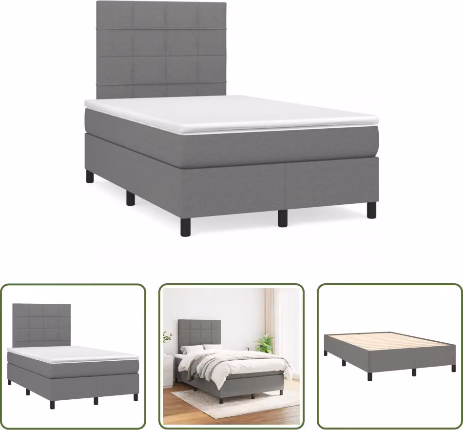 The Living Store Letto a molle con materasso grigio scuro 120x190 cm in tessuto