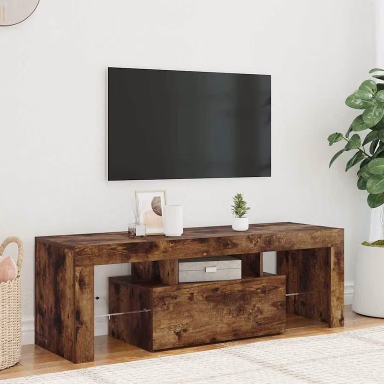 vidaXL Mobile Porta TV Moderno con Luci LED Integrate in Rovere Fumo L: 120 cm, P: 35 cm, H: 40 cm