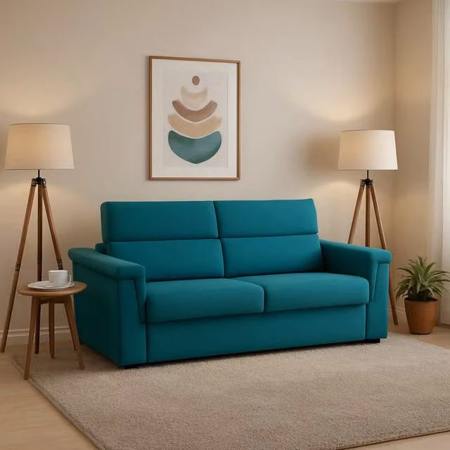 Divano Letto 2 Posti Tenna DMORA con Rivestimento Sfoderabile in Tessuto Azzurro, L: 185 cm, P: 95 cm