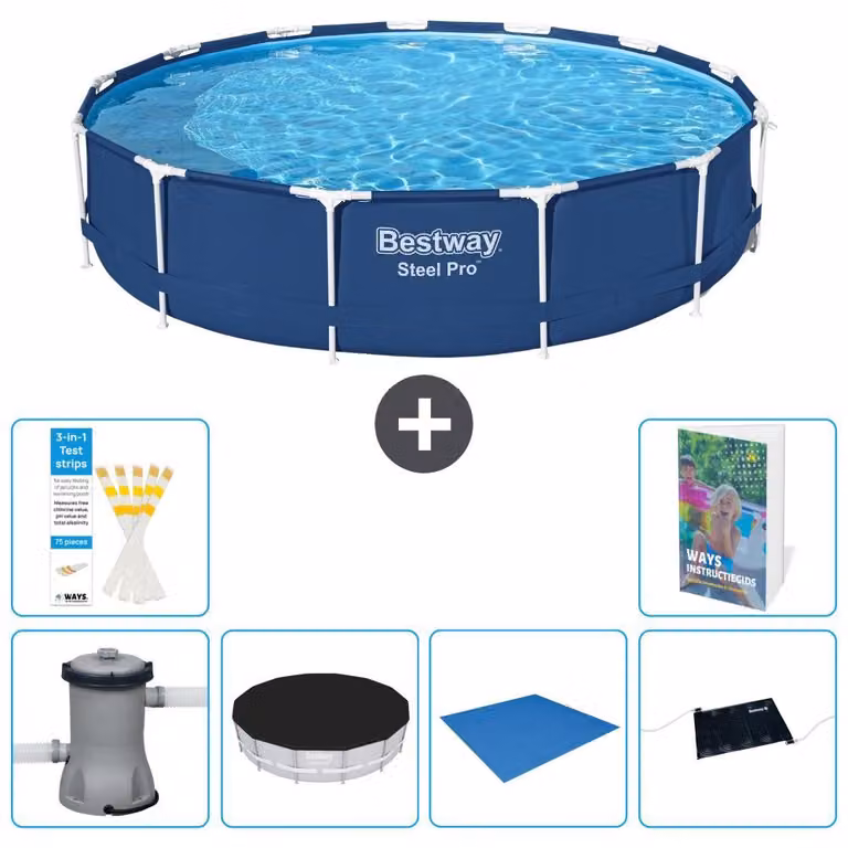 Piscina gonfiabile Bestway Steel Pro, rotonda, dimensioni 396x84 cm, composta da 5 parti, modello S214