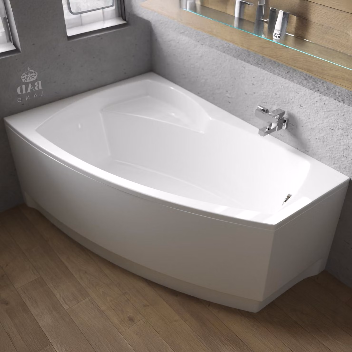 Vasca da bagno angolare 140x80 a sinistra con grembiule in acrilico, set di scarico e piedini GRATIS | set completo 4in1 sifone originale per vasca da bagno in acrilico | BADLAND FRIDA