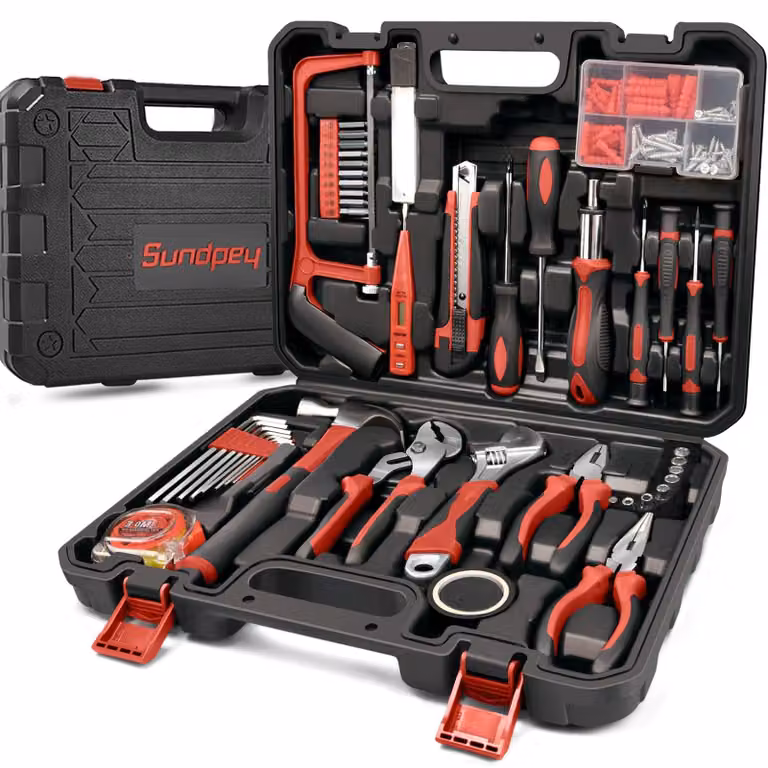 Kit di attrezzi da 148 pezzi, valigetta, rosso, per uso domestico