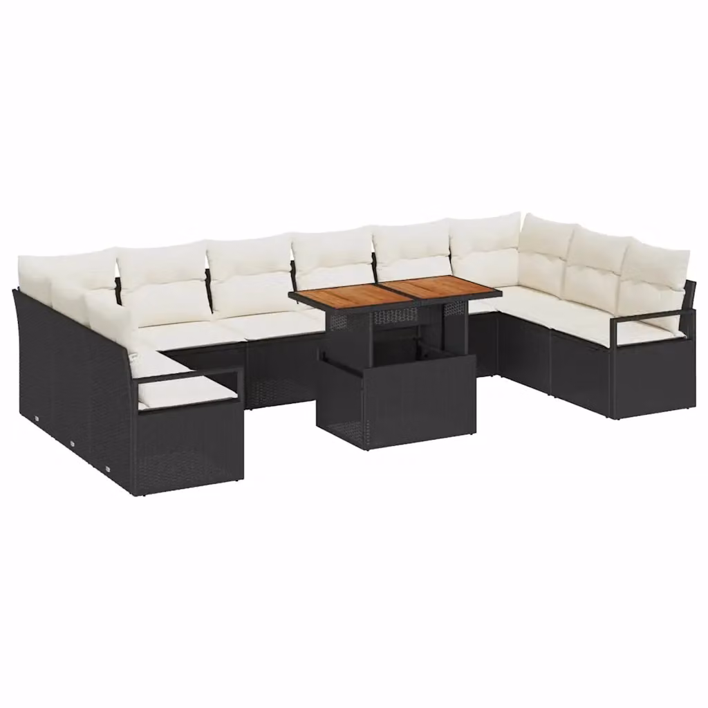 Set Divano da Giardino vidaXL 11 Pezzi a Forma di U con Cuscini Nero e Beige – 2