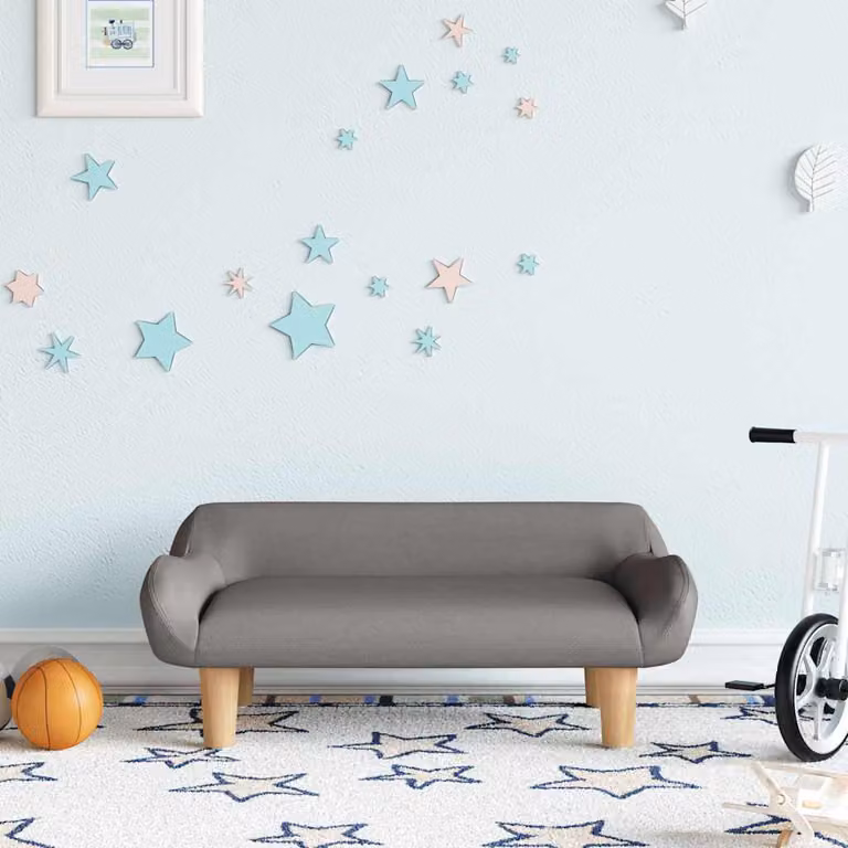 vidaXL Divano per bambini in tessuto beige e grigio con struttura in legno di pino L/P/H: 70 x 40 x 24 cm