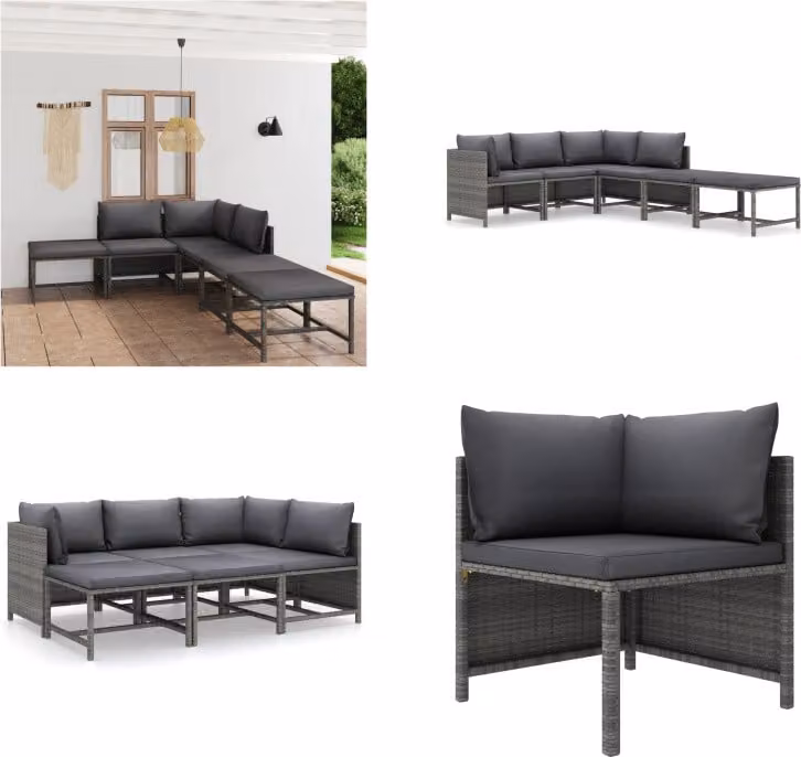 vidaXL set salotto da giardino 6 pezzi con cuscini in poly rattan grigio - Set salotto da giardino - Set salotto da giardino - Mobili da giardino - Set mobili da giardino