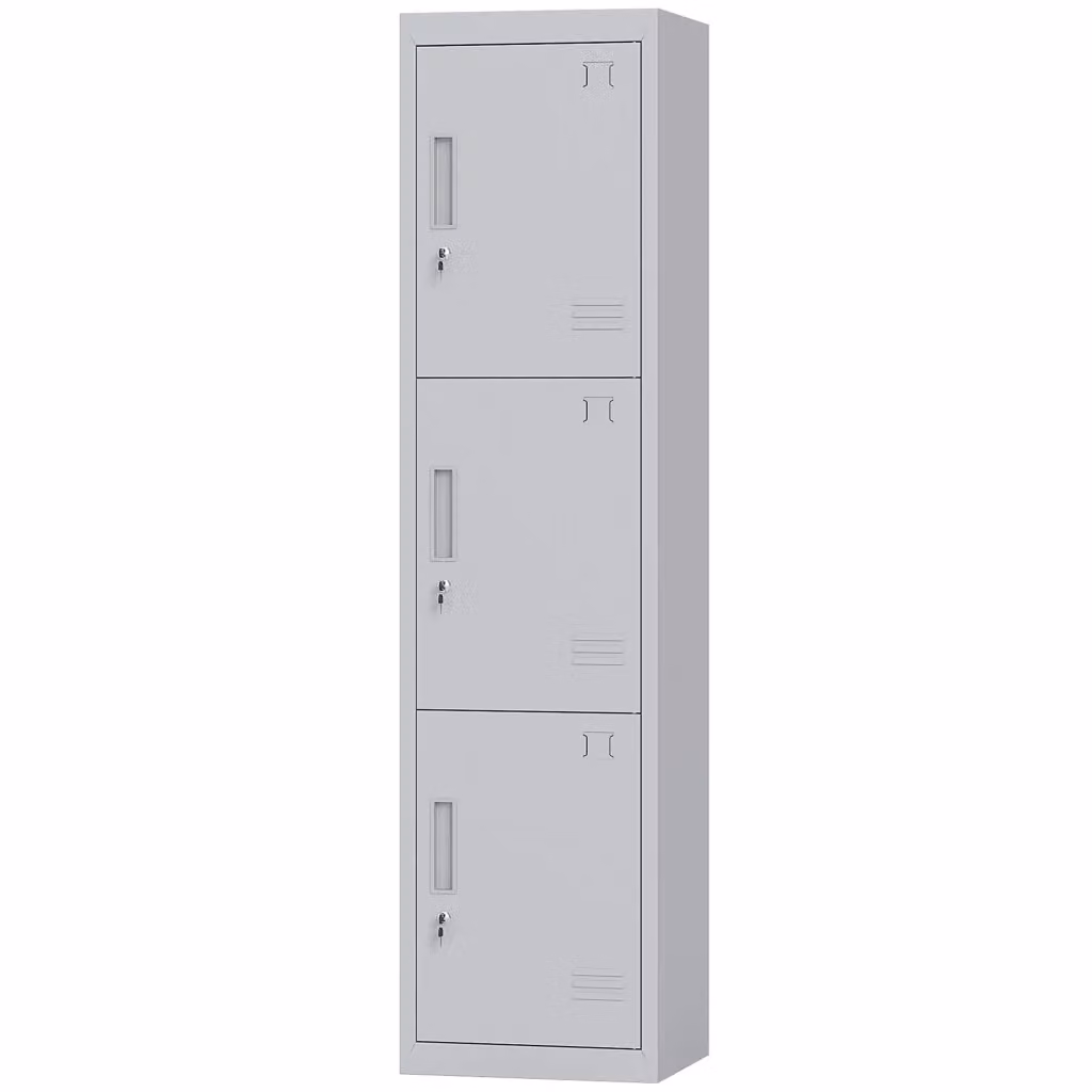 Armadio da ufficio DESIGN IN in acciaio con 3 ante battenti e serratura, Grigio opaco, L: 45 cm, P: 38 cm, H: 180 cm – 2