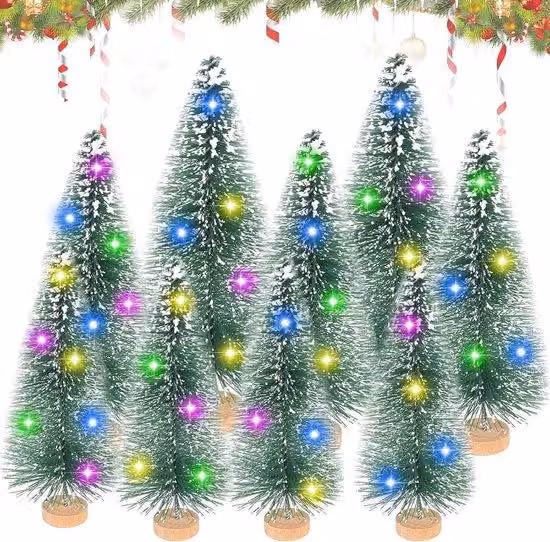Alberelli di Natale in miniatura con supporto in legno, illuminazione decorativa - Decorazione per il tavolo da pranzo, 3 modelli