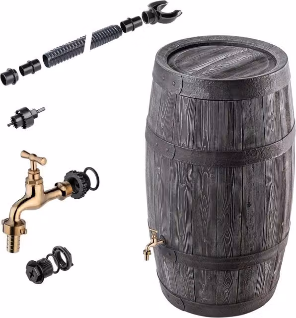 Serbatoio per acqua piovana KADAX da 250 litri, contenitore per acqua, kit di collegamento, rubinetto