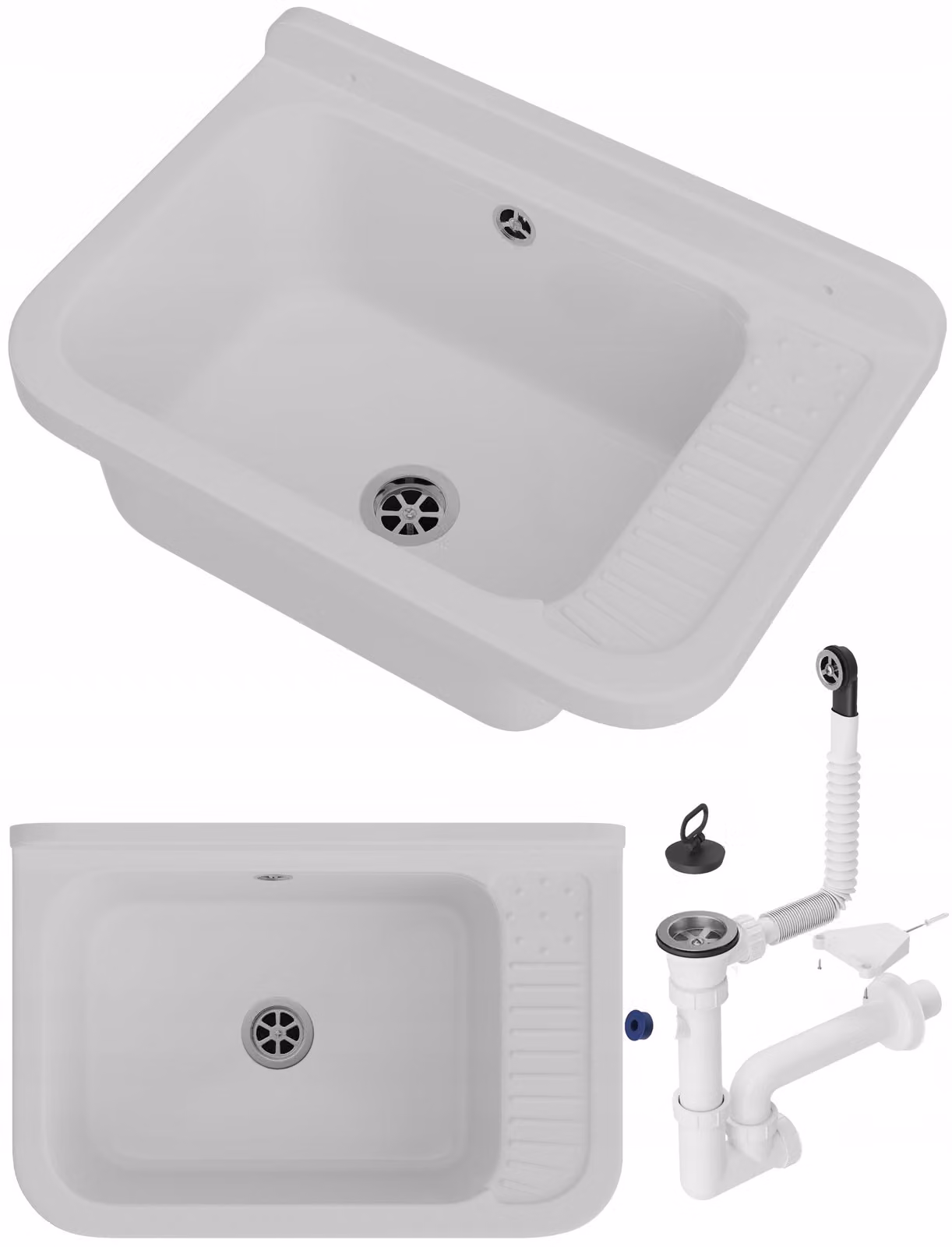 Granitan - Lavatoio - Lavandino 50,8x33,8 cm - Lavello bianco - con sifone - POLO