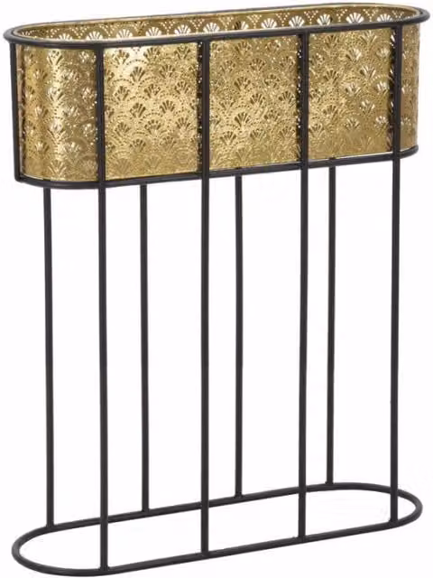 Portavasi Ovale Mauro Ferretti in Metallo, Disponibile in Oro o Nero, L: 60 cm, P: 20 cm, H: 70 cm