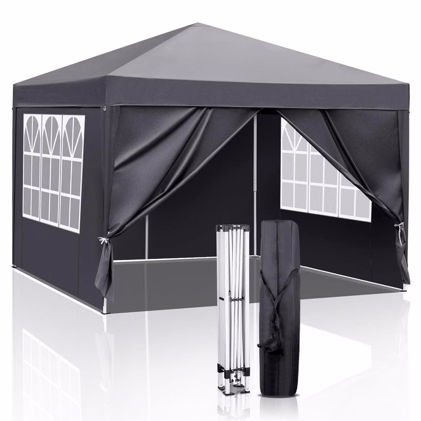 Gazebo da esterno 3x3 metri, regolabile in altezza, impermeabile, grigio, con 4 pannelli laterali