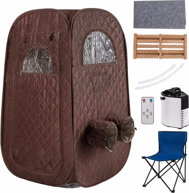 Sauna portatile con generatore di vapore da 1000W e capacit¨¤ di 3L, Tenda sauna per 1 o 2 persone con sedia Caff¨¨-Massaggi e relax