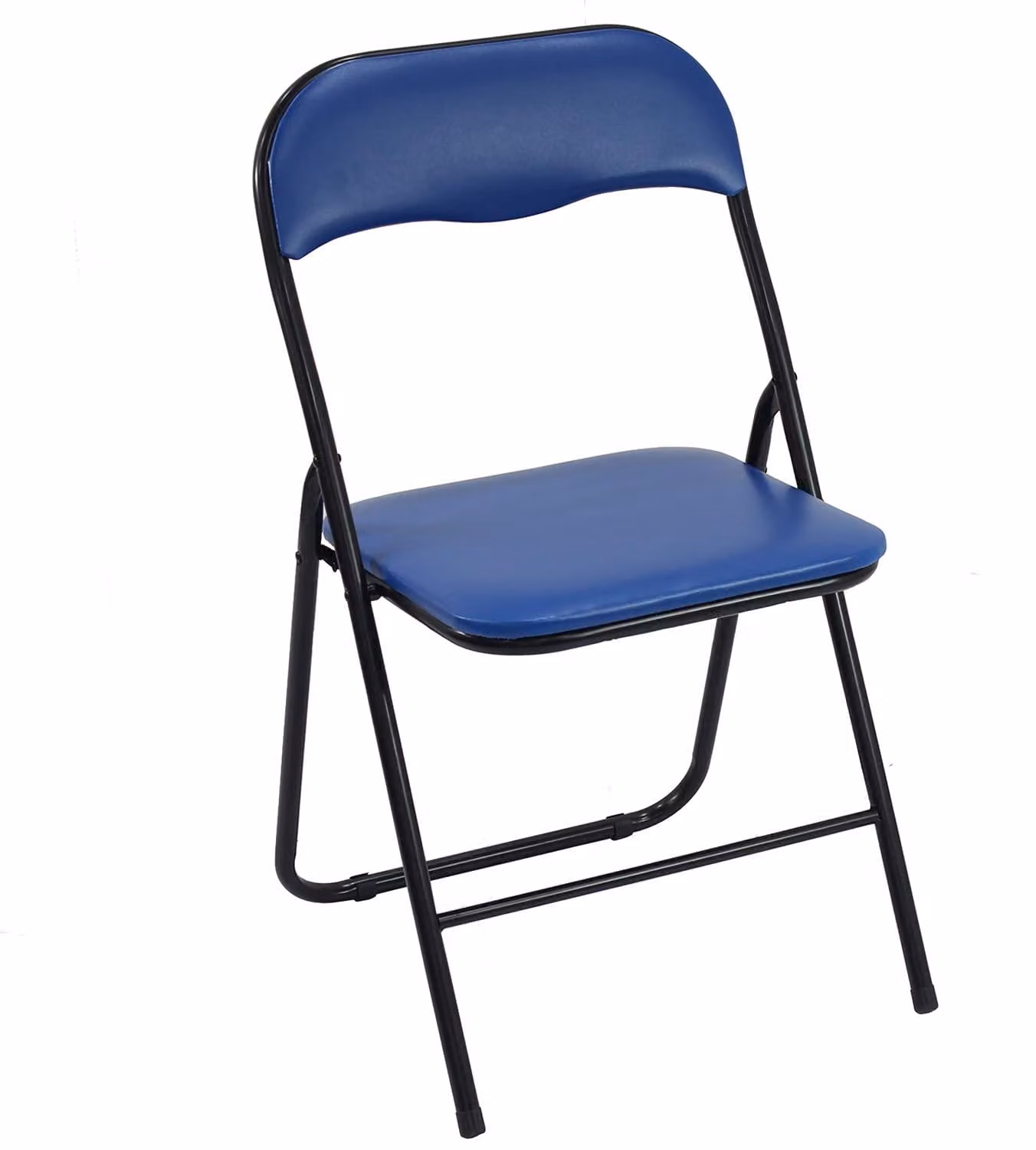Sedia pieghevole in metallo e ecopelle, colore blu, dimensioni 44x46x78 cm