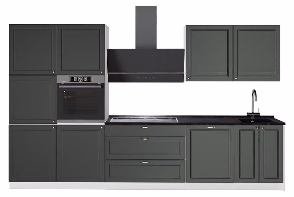Cucina componibile Vicco Fame-Line Verde-oro rustico/Bianco 340 cm senza piano di lavoro, Model 64630