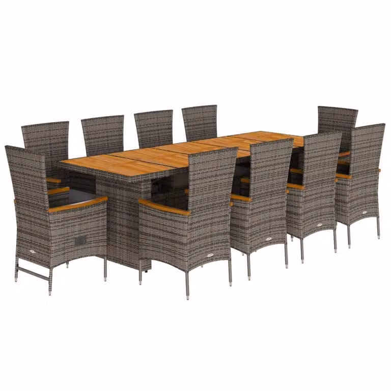 Set da Pranzo da Giardino 11pz con Cuscini in Polyrattan Grigio