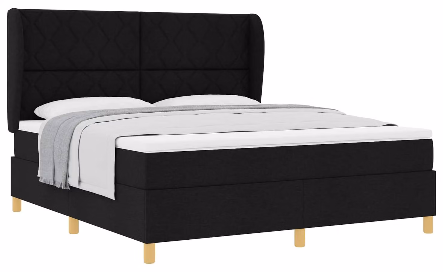 Letto boxspring con testiera nera 200 x 180 cm in tessuto