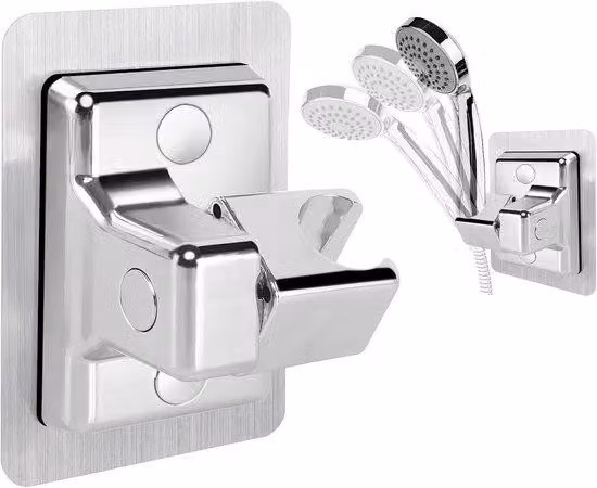 Supporto per doccetta - 1 pezzo - Non richiede forature - Impermeabile - Resistente agli atti vandalici - Orientabile a 360° - Girevole - Resistente all'acqua - Universale - Stagno - Argento
