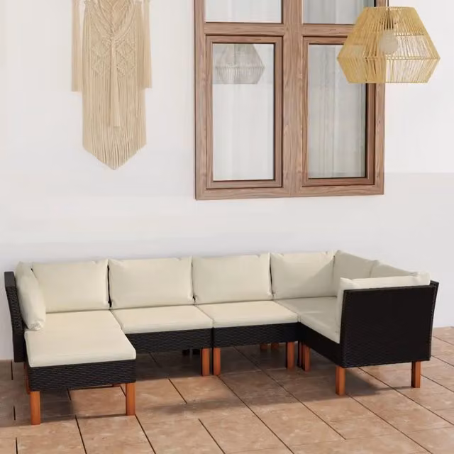 Set Divani da Giardino 6 pz con Cuscini in Polyrattan Nero 3059734