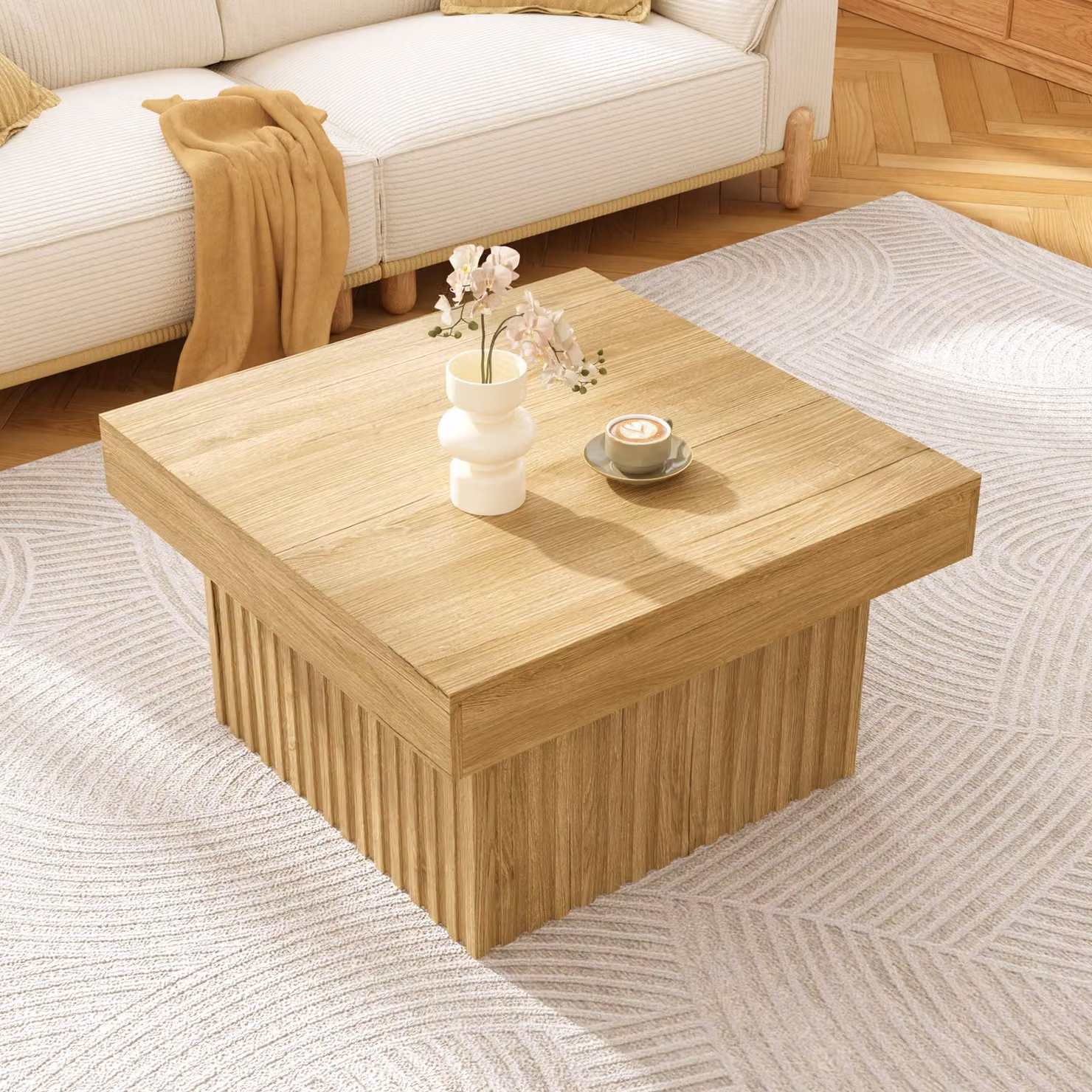 okwish Elegante tavolo da conferenza tavolo complementare con piano in DTD e base in MDF, tavolo da conferenza con funzione versatile per soggiorno, sala da pranzo e ufficio, naturale