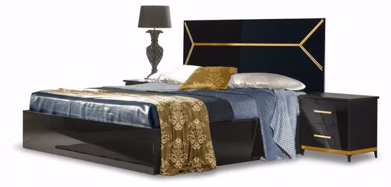 Modernes Schwarzes Leder Doppelbett Schlafzimmer Luxus Wohnraum Design