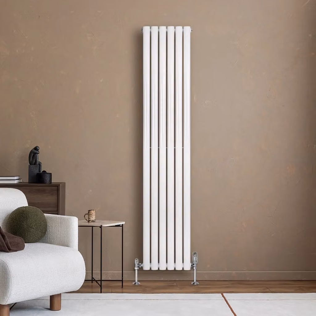 Radiatore Verticale Ovale Monstershop in Acciaio Bianco con Valvola Termostatica e Staffa a Parete H: 180 cm, L: 36 cm, P: 16 cm – 2