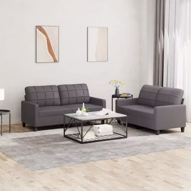 Set di 2 divani moderni vidaXL in similpelle grigio con cuscini inclusi