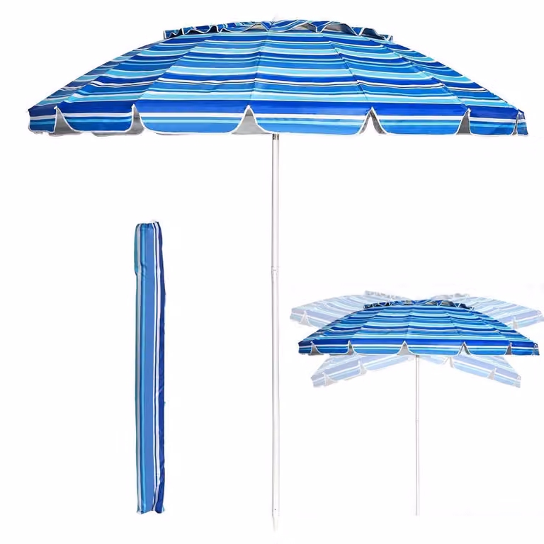 Ombrellone da spiaggia, 245 cm, blu navy, resistente al vento, inclinazione regolabile a 30°