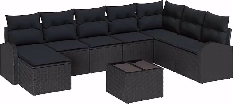Set di divani con cuscino 9 pcs Nero polyrattan