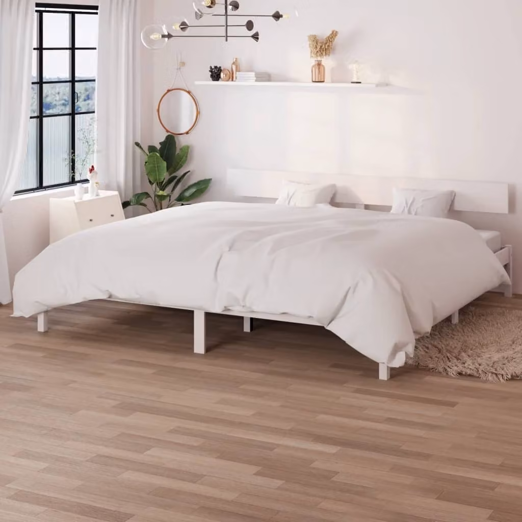 The Living Store Letto in legno massiccio di pino bianco 180x200 cm