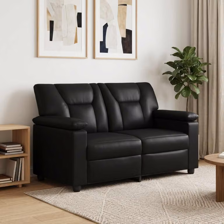 Divano moderno vidaXL in similpelle nero con struttura in metallo L/P/H: 151 x 85 x 93 cm