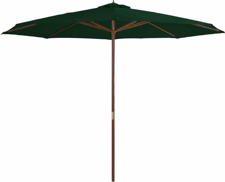 The Living Store Ombrellone con asta in legno 350 cm Verde