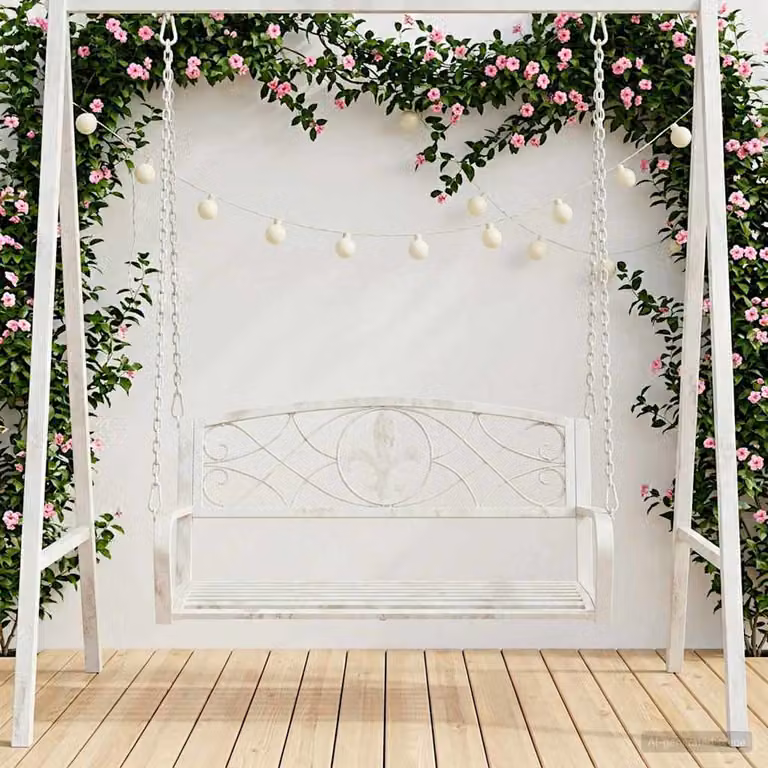 Panchina a dondolo vidaXL in acciaio verniciato bianco per giardino e terrazzo L: 110,5 cm, P: 59 cm, H: 55 cm