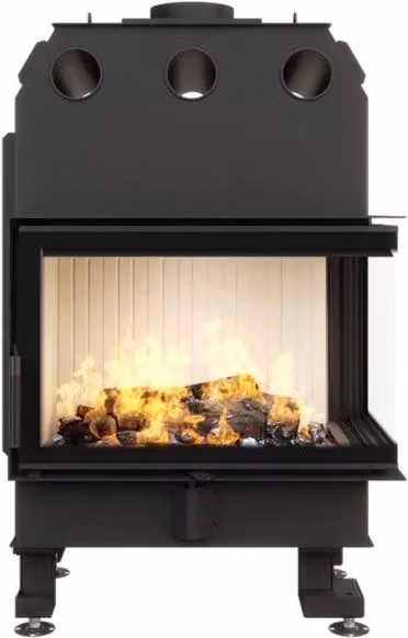 Caminetto ad angolo con inserto Outinfire Energy, apertura a destra, colore nero, potenza 15,1 kW, L: 75 cm, P: 50 cm, H: 47 cm