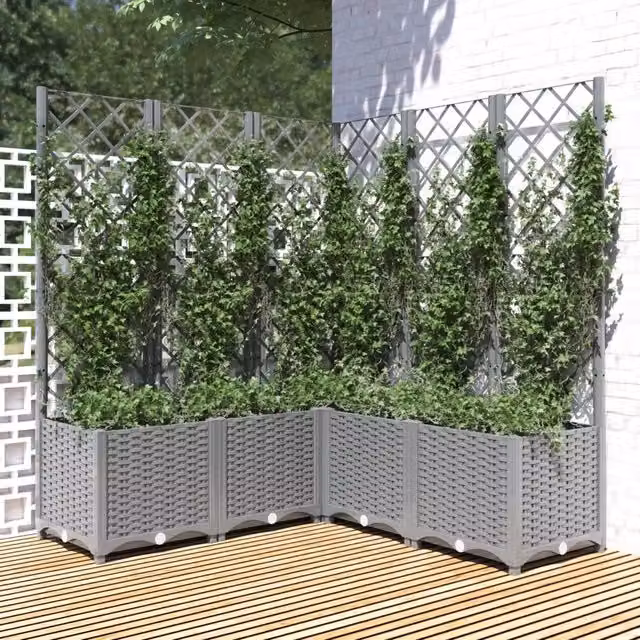 Fioriera da giardino con graticcio Design Mania, vaso da esterno per piante rampicanti in plastica, Grigio Chiaro, L/P/H: 120 x 120 x 136 cm – 1