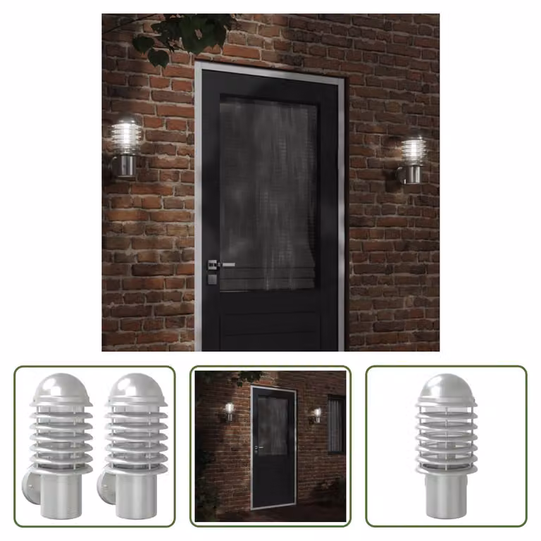 The Living Store Luci da parete per esterni 2 pezzi in acciaio inox argento
