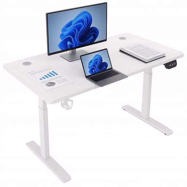 Scrivania - Tavolo 140x60x72 cm - Scrivania da ufficio bianca - Tavolo alto - Tavolo da lavoro - Tavolo per computer - con regolazione in altezza