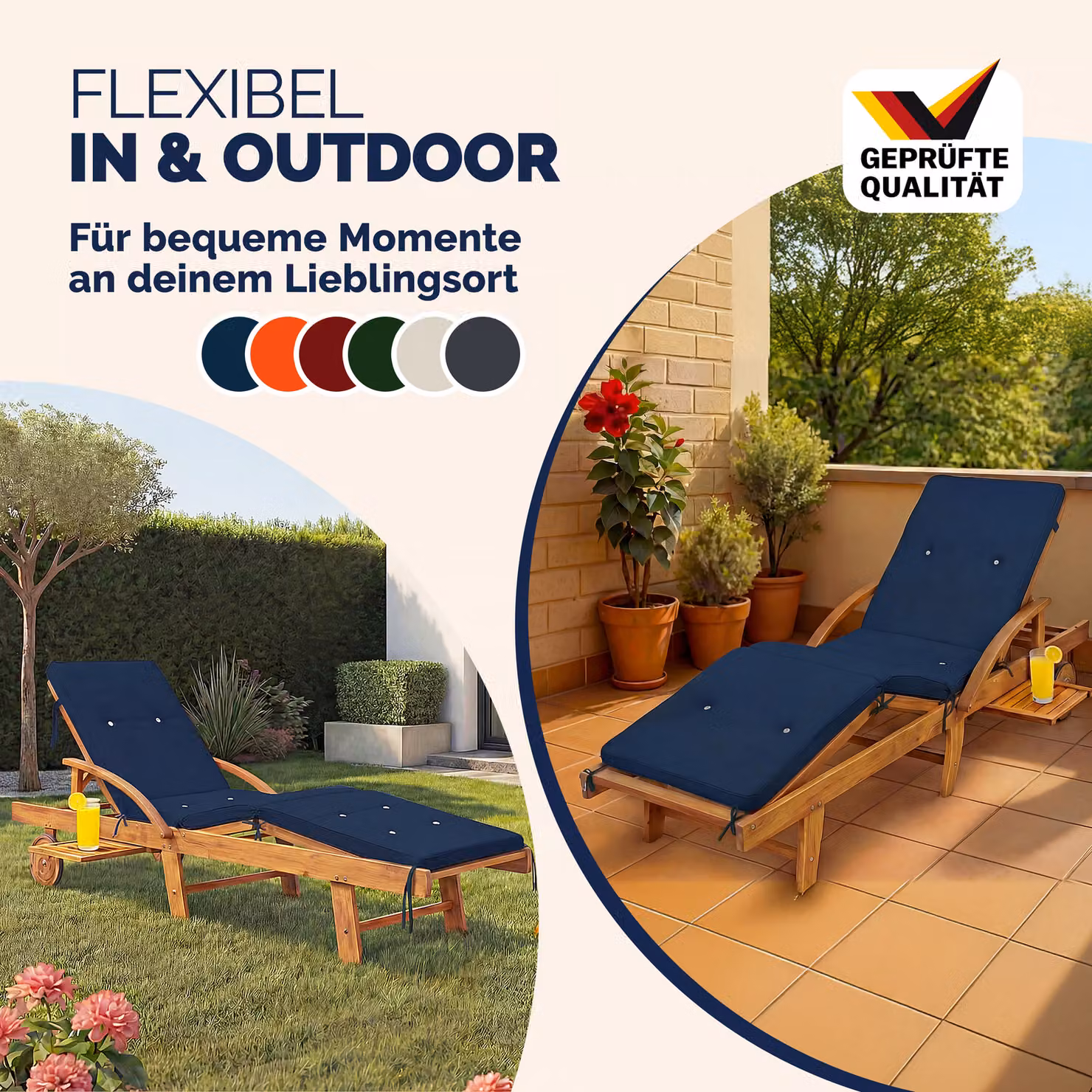Materassino per sdraio blu in poliestere idrorepellente L: 195 cm, P: 55 cm, H: 5 cm – 4