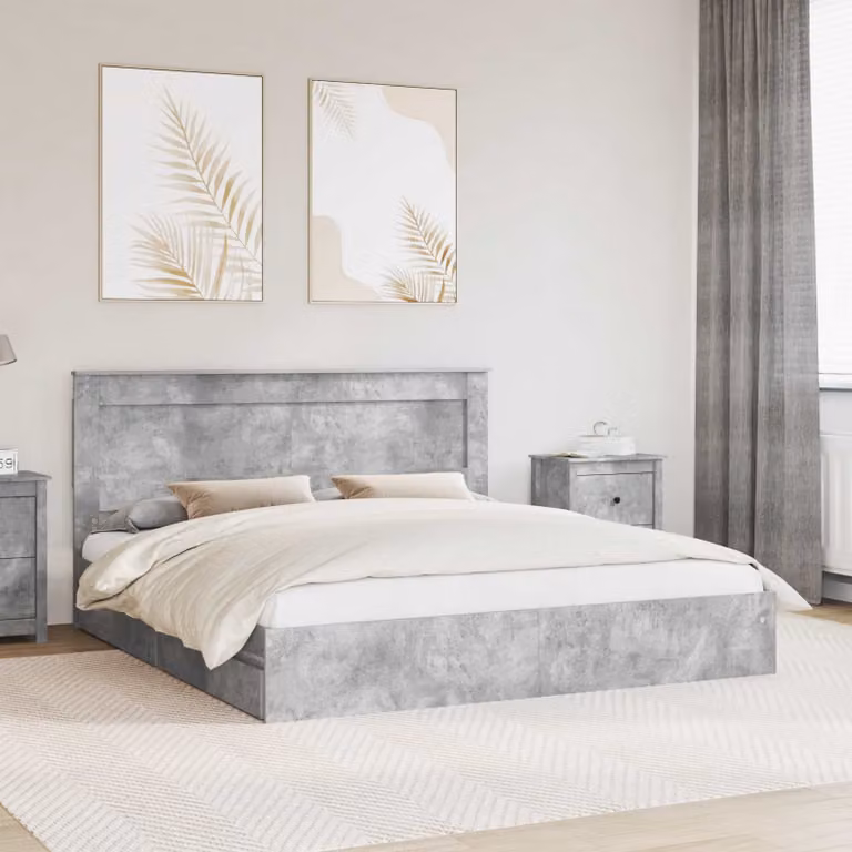 Letto con contenitore e cassetto vidaXL in grigio cemento 200 x 200 cm