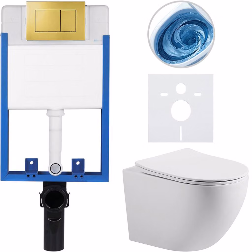 CERANO - Set completo per WC da incasso Lite/Cesso - bianco opaco - pulsante WC Classic, dorato - da incasso - 49x36 cm