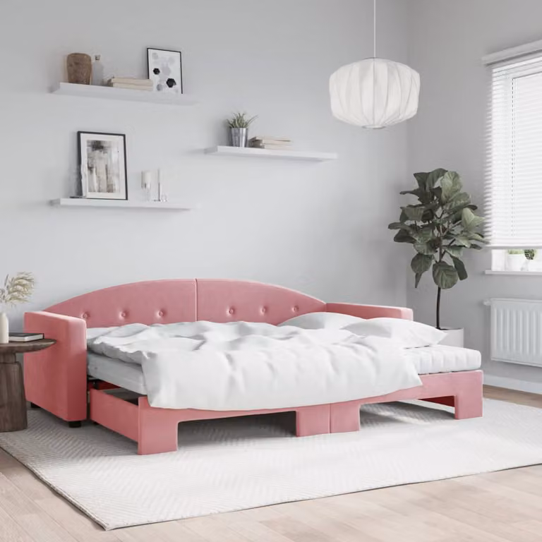 Divano Letto Estraibile vidaXL in Velluto Rosa con Materasso 80x200 cm
