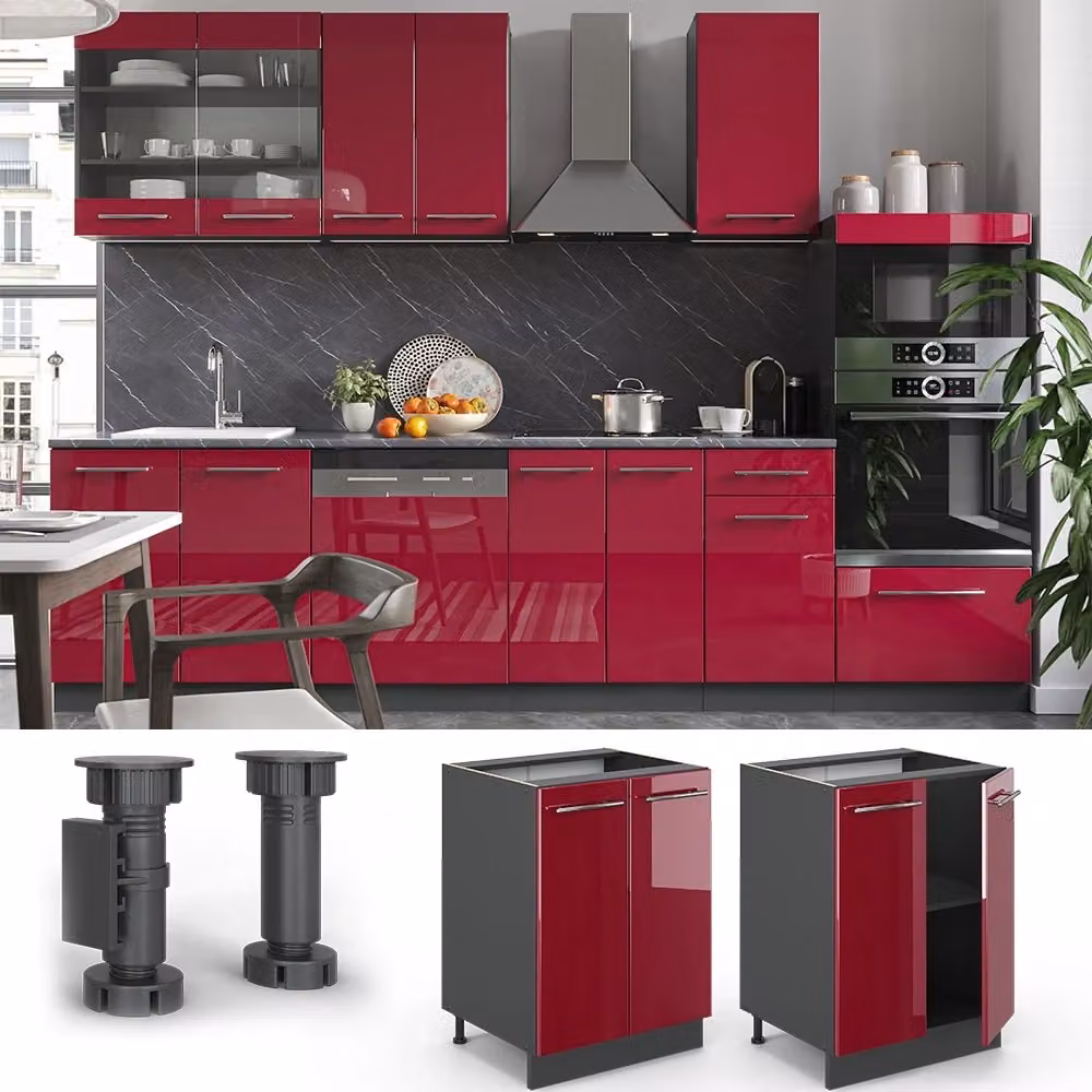 Mobiletto base cucina Vicco Fame-Line bordeaux lucido e antracite con ante a battente L: 60 cm – 2
