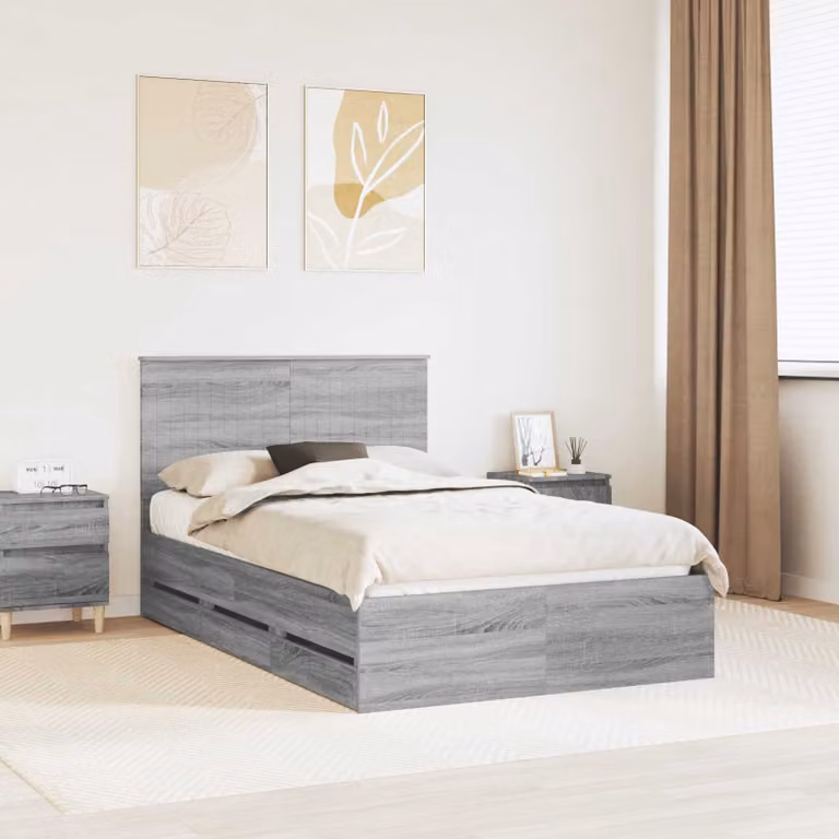 vidaXL Struttura del letto con cassetto in legno Grigio, L/P: 120 x 200 cm