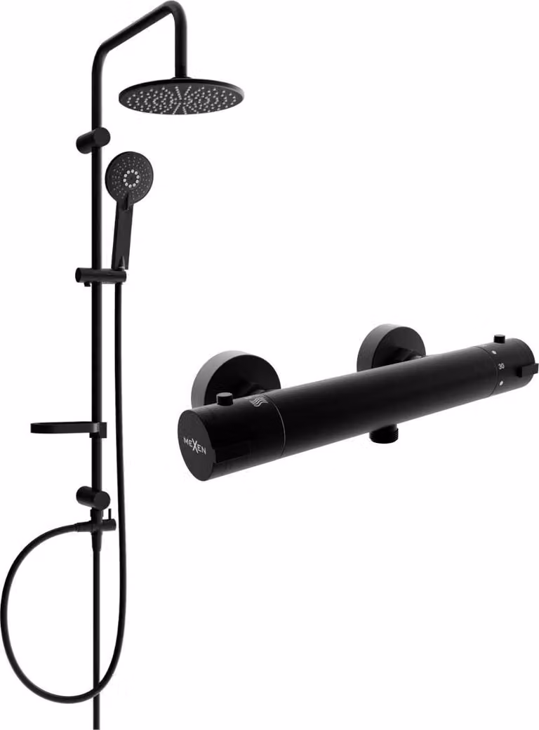 Mexen Carl set doccia esterno con soffione e miscelatore termostatico Kai, nero - 77100240-70