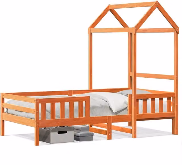 Letto singolo | Letto per adulti | Giroletto con Tetto Cera 90x200 cm Legno Massello Pino